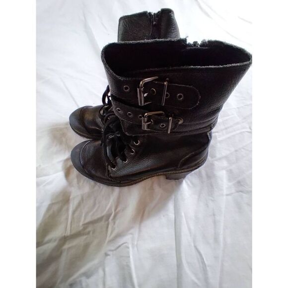 Palladium Black Leather Combat Boots Buckle Ups Size 5.5 - Picture 1 of 7